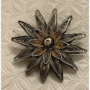 Large Sterling Silver Palestine Israel Filigree Brooch Pin Vintage 925